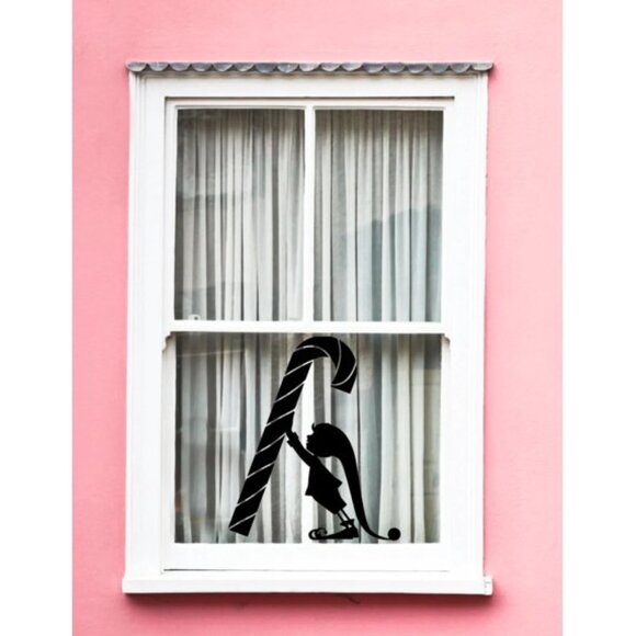 Reusable Christmas Elf Large Candy Cane Window Cling silhouette Decal - Picture 2 of 5